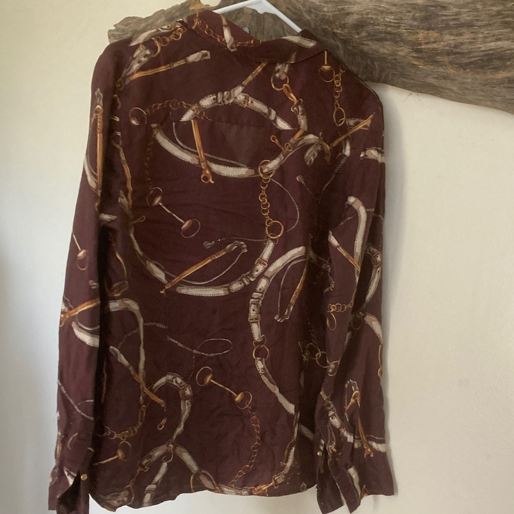 Talbots Burgundy Button Down Silk Equestrian Shirt - image 5